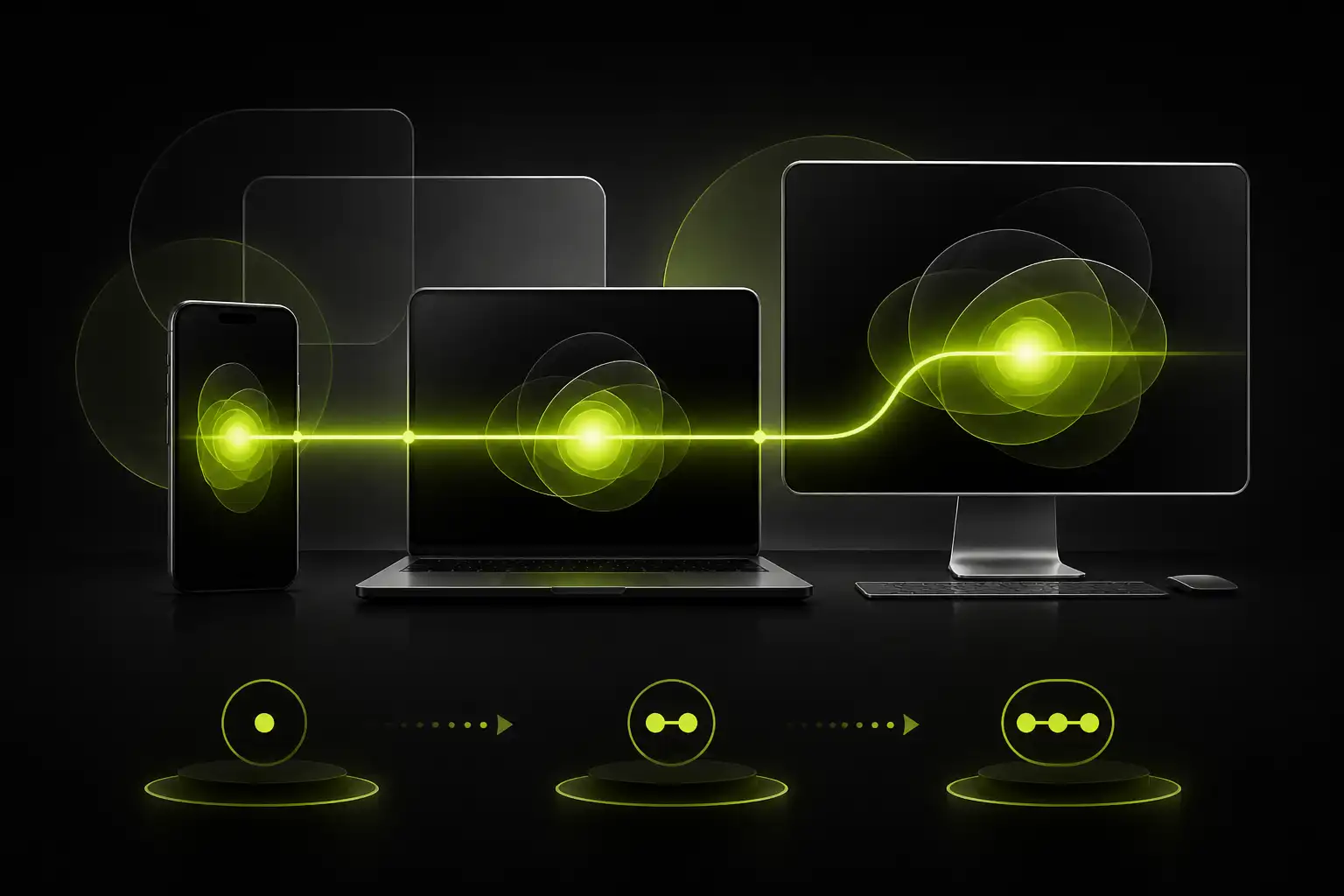 Телефон и компьютеры, соединённые защищённым маршрутом настройки VPN